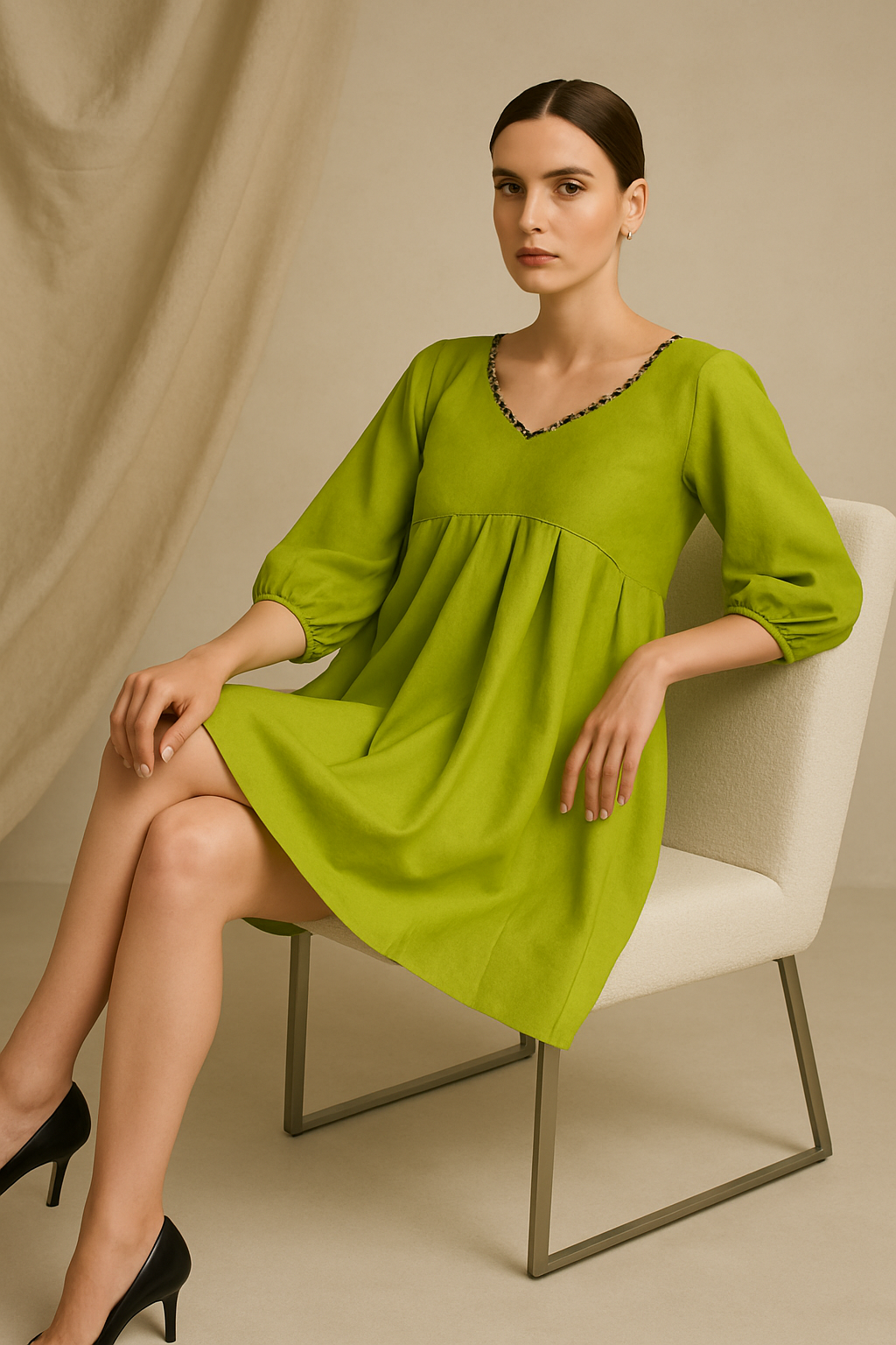 Verde Grace Pleated Tunic Dress