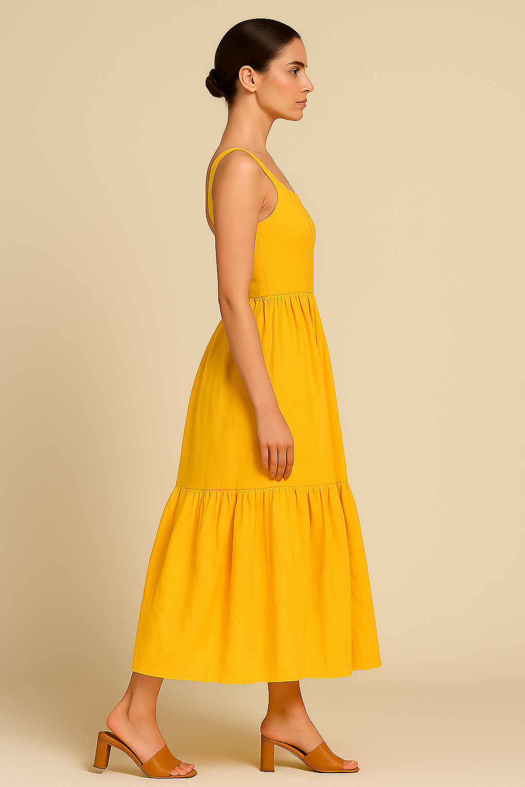 Saffron Bloom Tiered Midi Dress