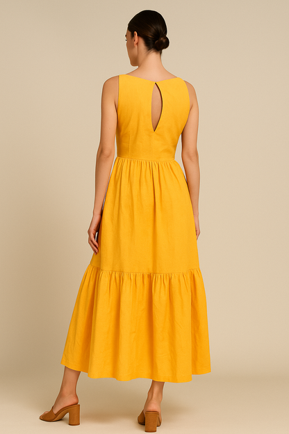 Saffron Bloom Tiered Midi Dress