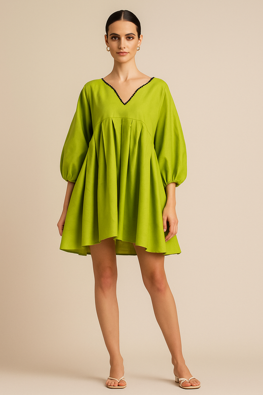 Verde Grace Pleated Tunic Dress
